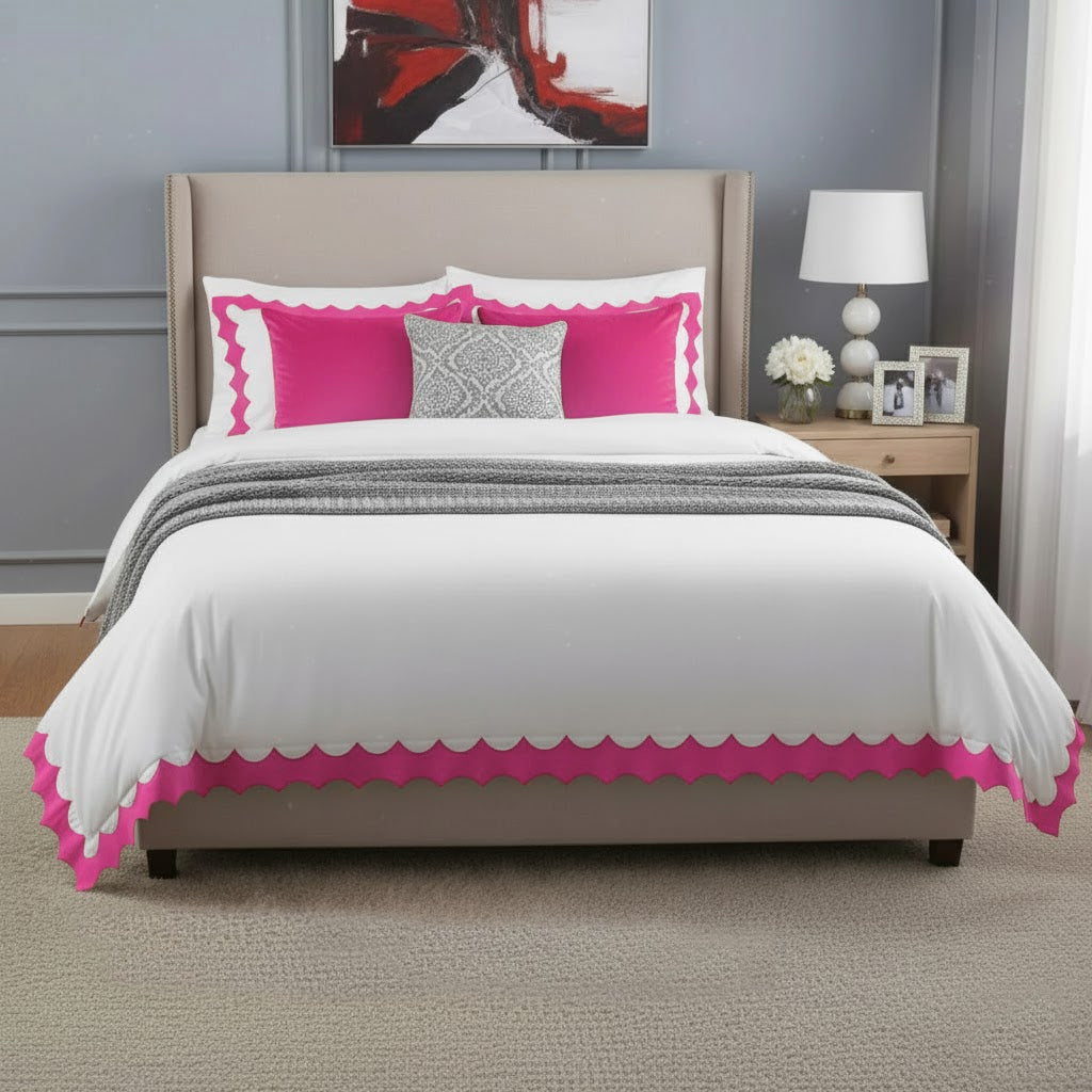 Reverse Scalloped Applique Embroidery Cotton Duvet Cover Set