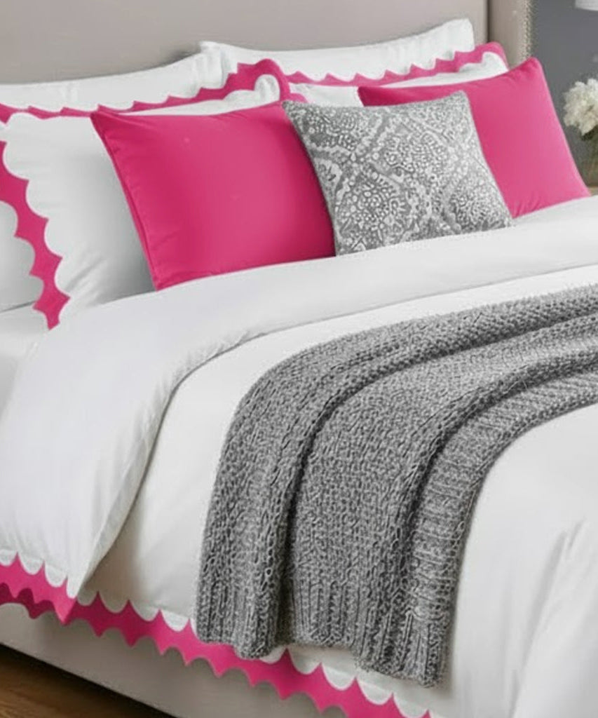 Reverse Scalloped Applique Embroidery Cotton Duvet Cover Set