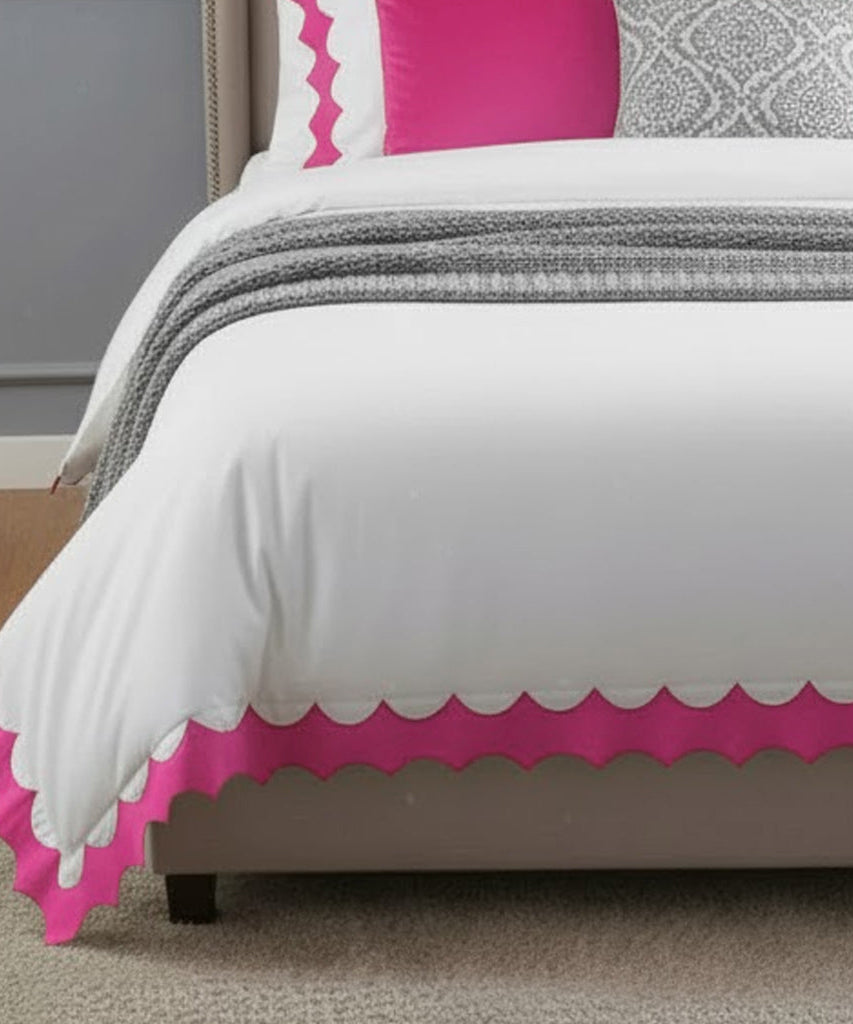 Reverse Scalloped Applique Embroidery Cotton Duvet Cover Set