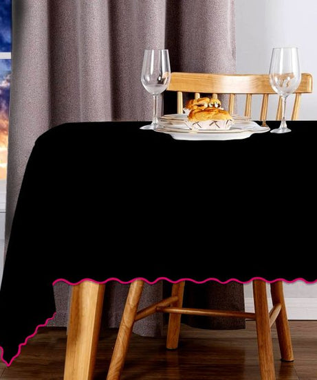 Scallop Embroidery Sateen Cotton Solid Table Cloth - Black