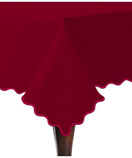Scallop Embroidery Sateen Cotton Solid Table Cloth - Burgundy