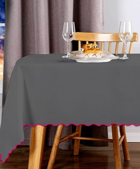 Scallop Embroidery Sateen Cotton Solid Table Cloth - Dark Grey