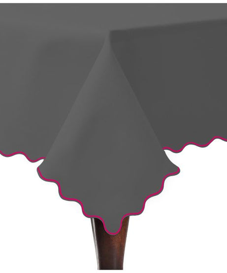 Scallop Embroidery Sateen Cotton Solid Table Cloth - Dark Grey