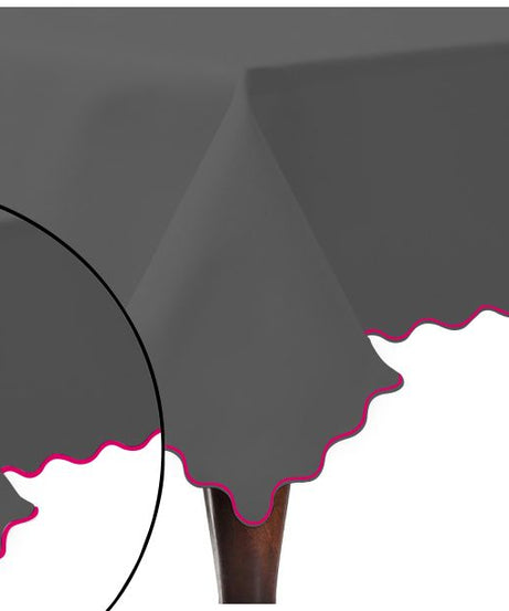 Scallop Embroidery Sateen Cotton Solid Table Cloth - Dark Grey