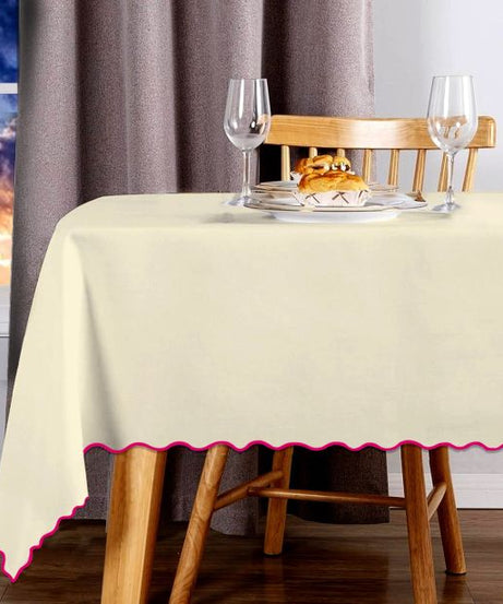 Scallop Embroidery Sateen Cotton Solid Table Cloth - Ivory