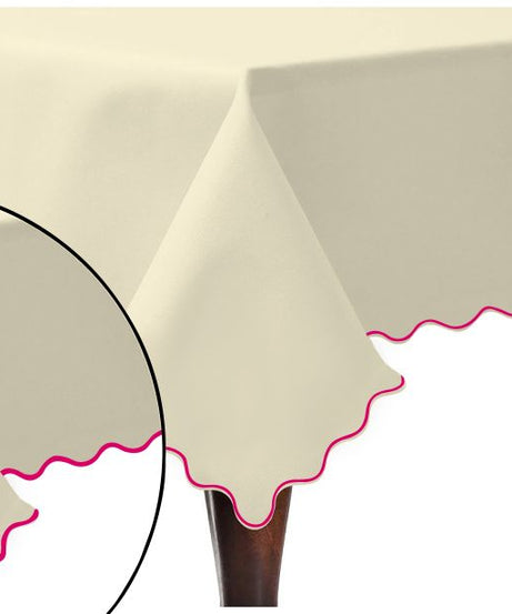 Scallop Embroidery Sateen Cotton Solid Table Cloth - Ivory