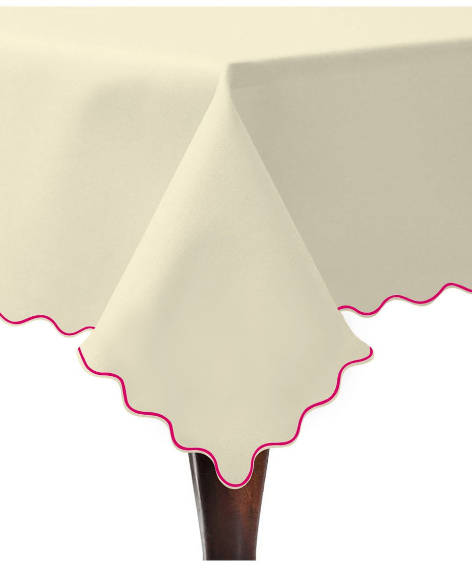 Scallop Embroidery Sateen Cotton Solid Table Cloth - Ivory