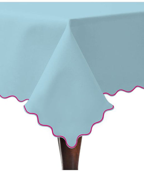 Scallop Embroidery Sateen Cotton Solid Table Cloth - Light Blue