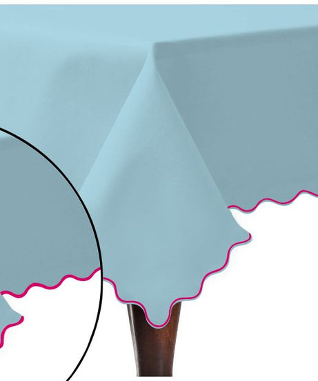 Scallop Embroidery Sateen Cotton Solid Table Cloth - Light Blue