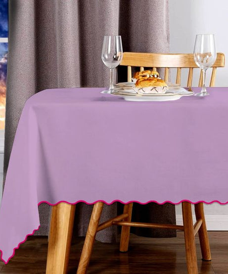 Scallop Embroidery Sateen Cotton Solid Table Cloth - Lilac