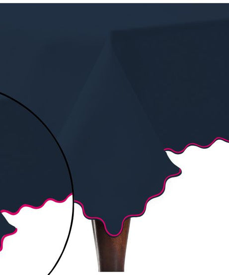 Scallop Embroidery Sateen Cotton Solid Table Cloth - Navy