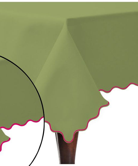 Scallop Embroidery Sateen Cotton Solid Table Cloth - Sage