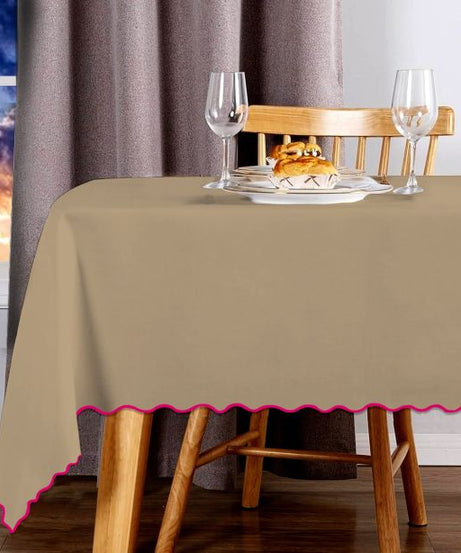 Scallop Embroidery Sateen Cotton Solid Table Cloth - Taupe
