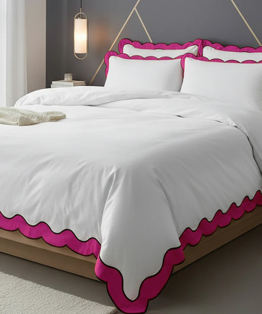 Scalloped & Wavy Applique Embroidery Cotton Duvet Cover Set
