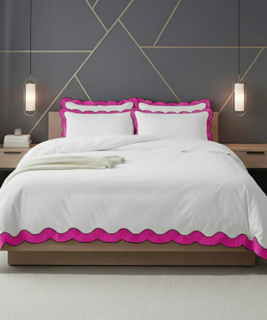 Scalloped & Wavy Applique Embroidery Cotton Duvet Cover Set