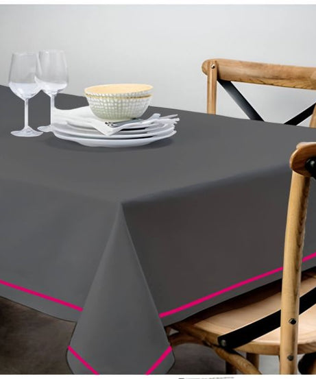 Single Embroidery Border Sateen Cotton Solid Table Cloth - Dark Grey