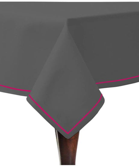 Single Embroidery Border Sateen Cotton Solid Table Cloth - Dark Grey