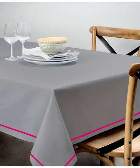 Single Embroidery Border Sateen Cotton Solid Table Cloth - Light Grey