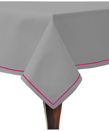 Single Embroidery Border Sateen Cotton Solid Table Cloth - Light Grey