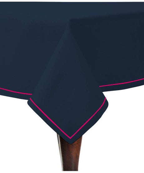 Single Embroidery Border Sateen Cotton Solid Table Cloth - Navy