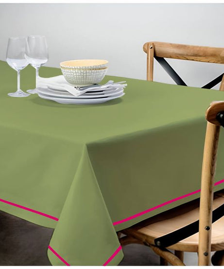 Single Embroidery Border Sateen Cotton Solid Table Cloth - Sage