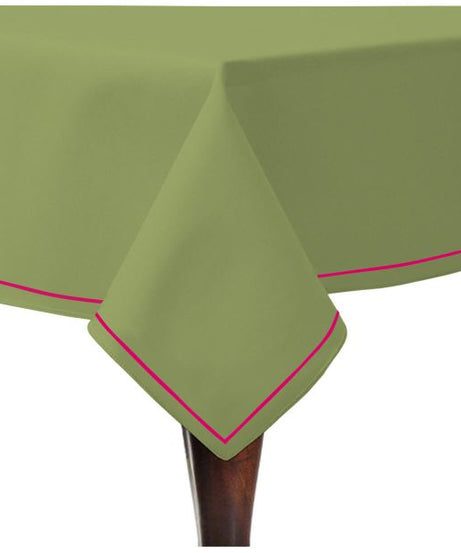 Single Embroidery Border Sateen Cotton Solid Table Cloth - Sage
