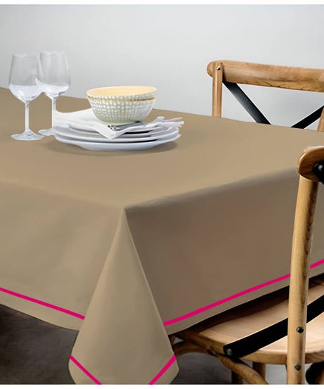 Single Embroidery Border Sateen Cotton Solid Table Cloth - Taupe