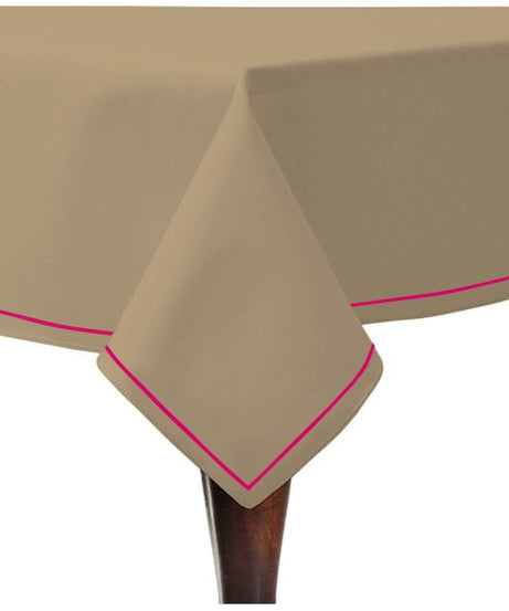 Single Embroidery Border Sateen Cotton Solid Table Cloth - Taupe