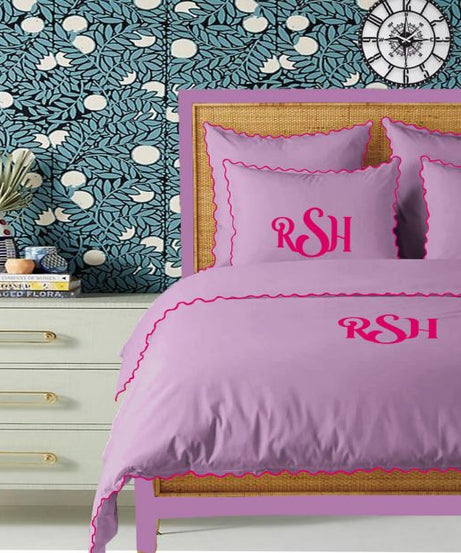 Monogram Lilac 400TC Cotton Small Scallop Embroidery Duvet Cover Set
