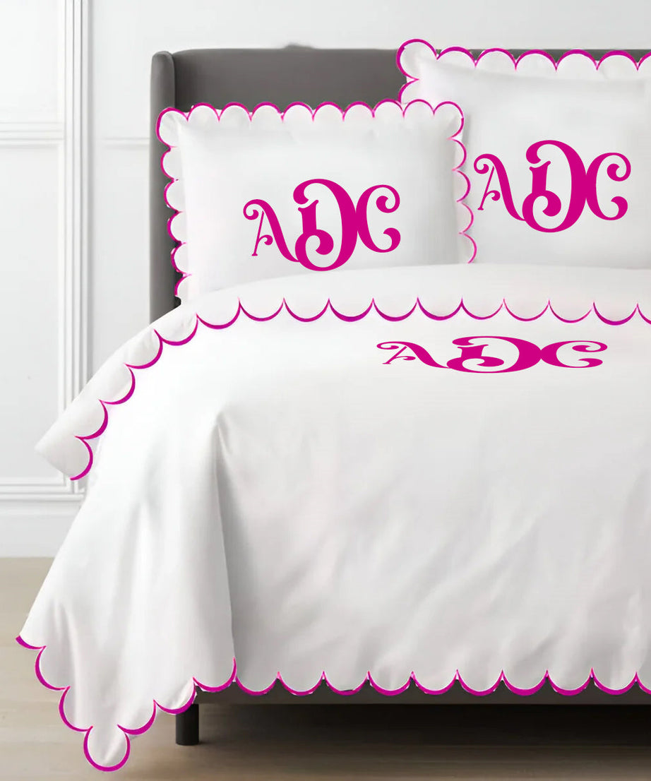 Monogram Allena 400TC Cotton Scallop Embroidery Sateen Solid Duvet Cover Set