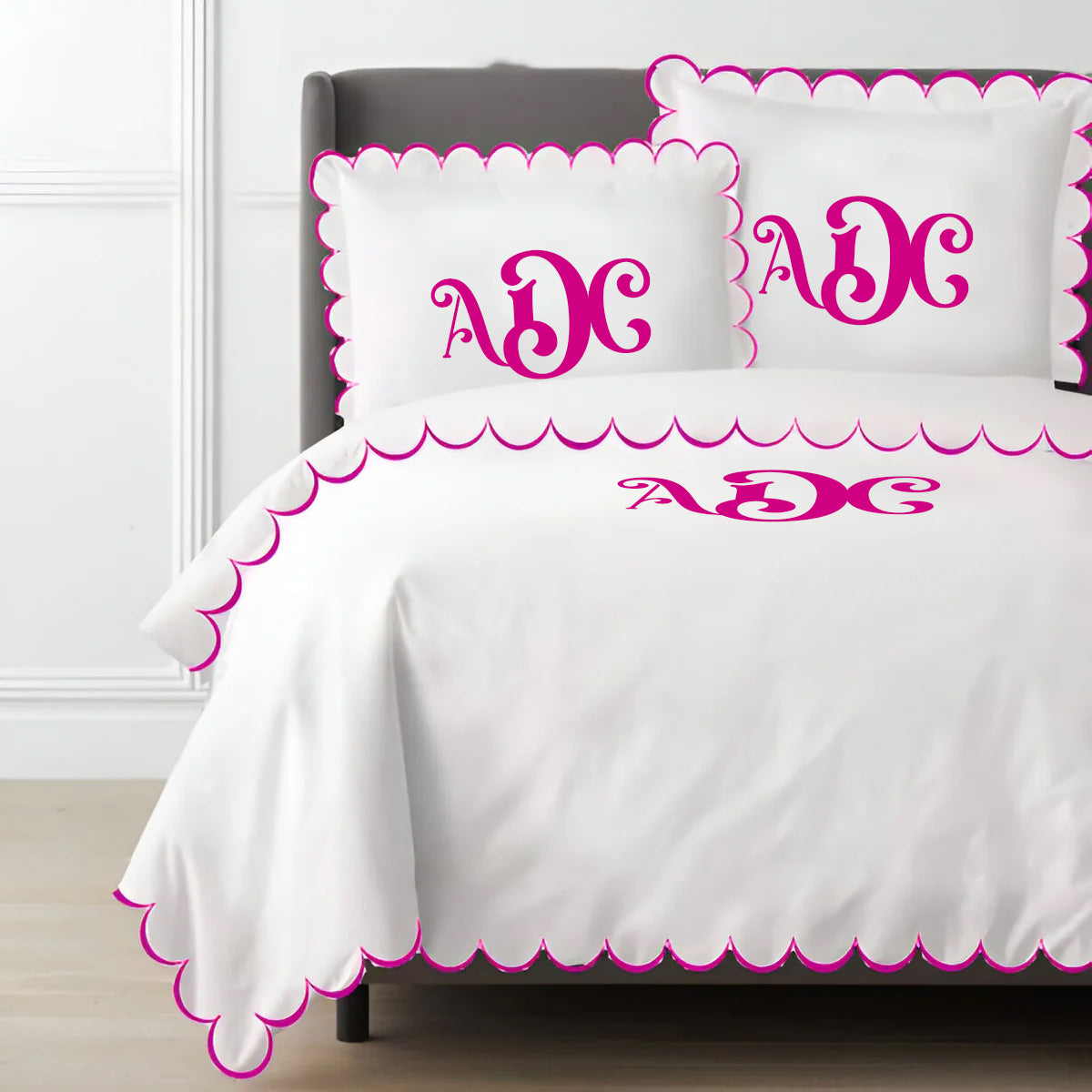 Monogram Allena 400TC Cotton Scallop Embroidery Sateen Solid Duvet Cover Set