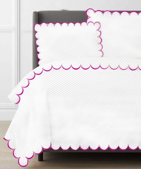Allena 400TC Cotton Scallop Embroidery Sateen Microcheck Duvet Cover Set