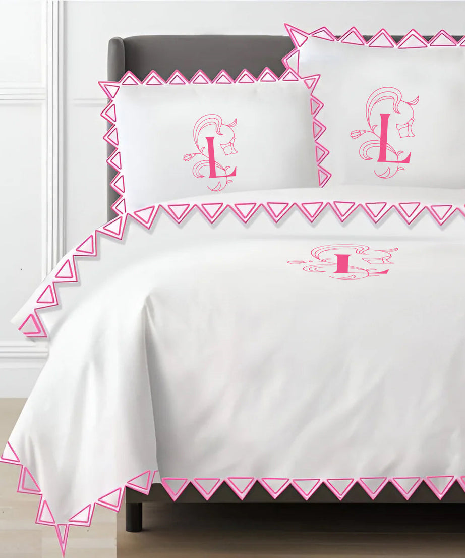 Monogram Ashley 400TC Cotton Traingle Embroidery Sateen Solid Duvet Cover Set