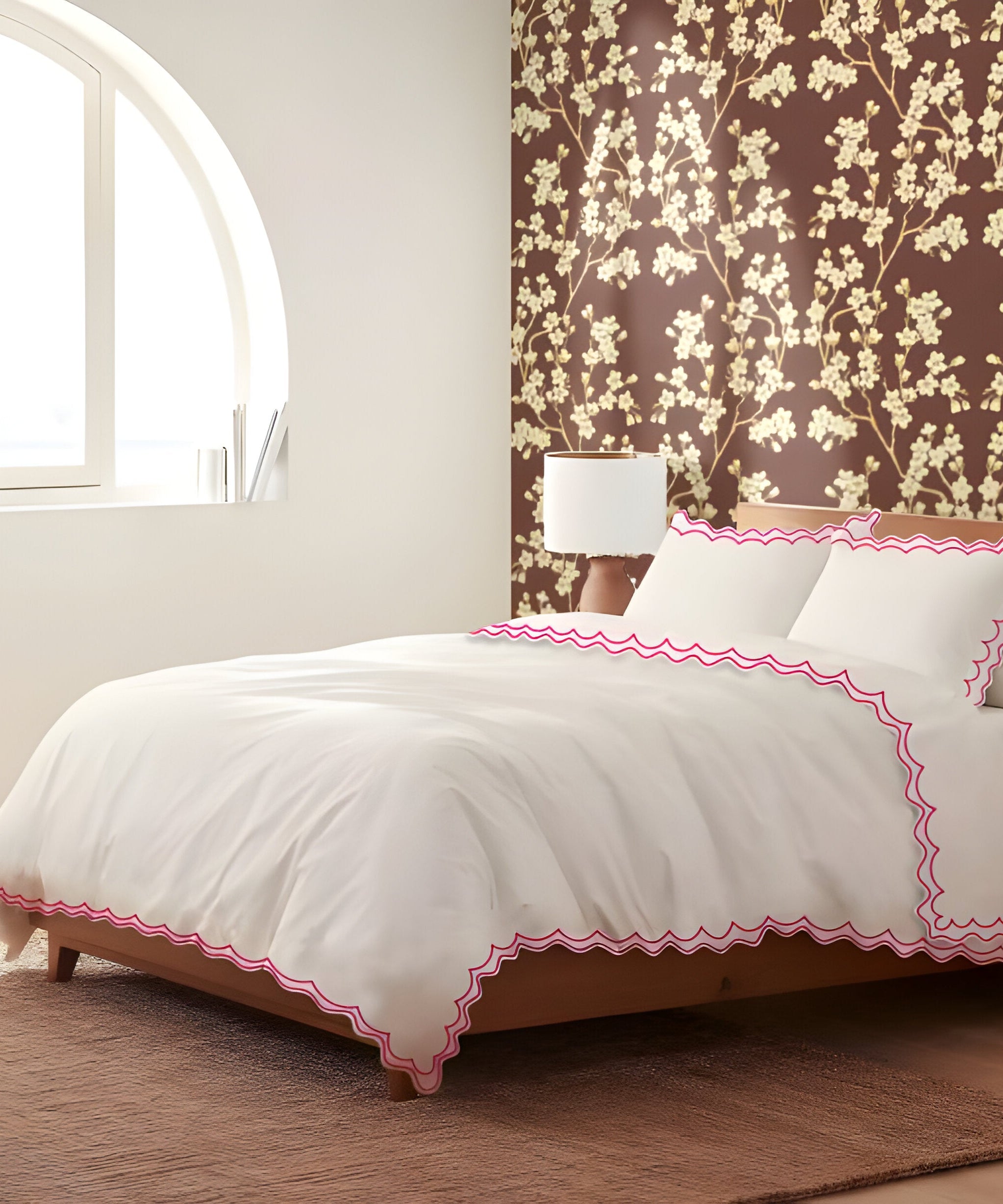400TC Cotton Sateen Double Scallop Embroidery Duvet Cover Set