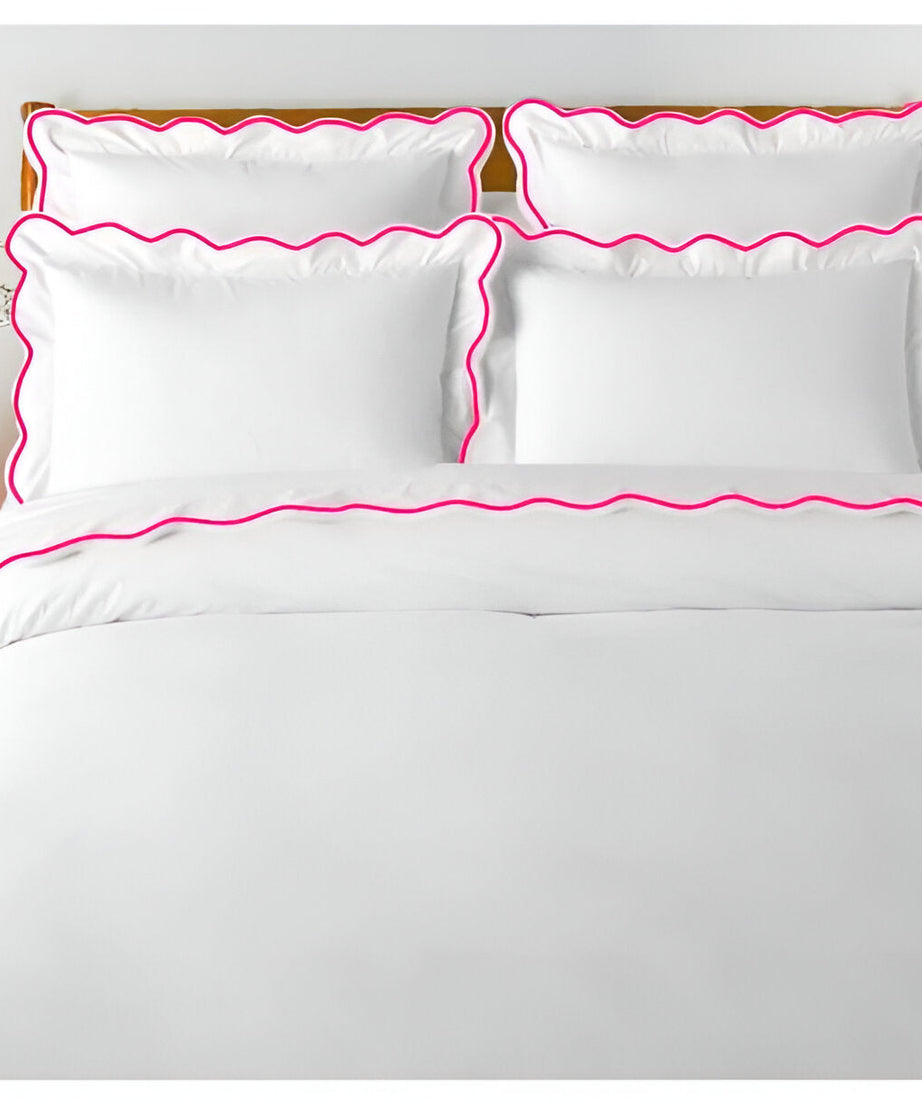 400TC Cotton Scallop Embroidery Sateen Solid Duvet Cover Set