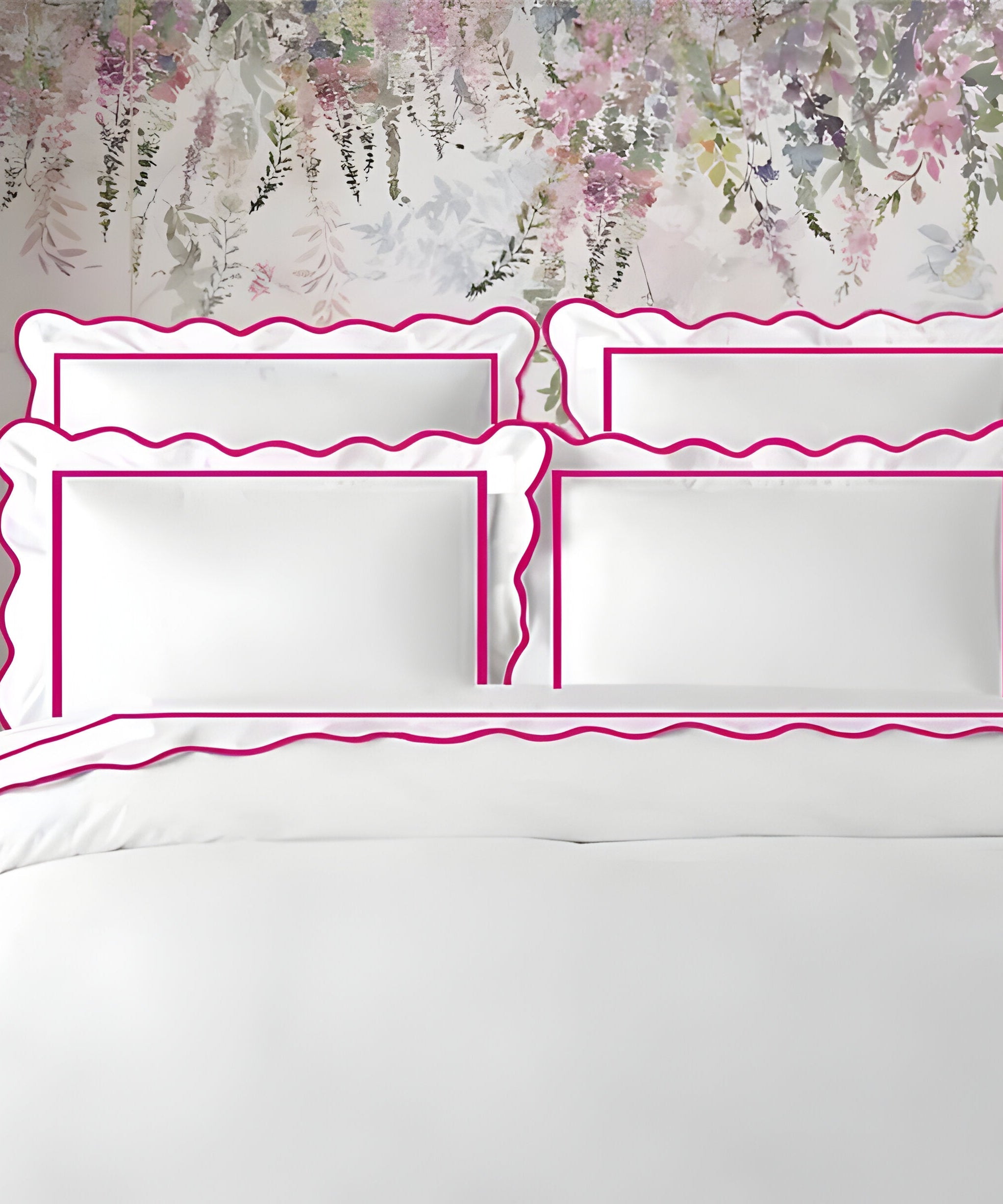 400TC Cotton Scallop Embroidery & Border Sateen Solid Duvet Cover Set