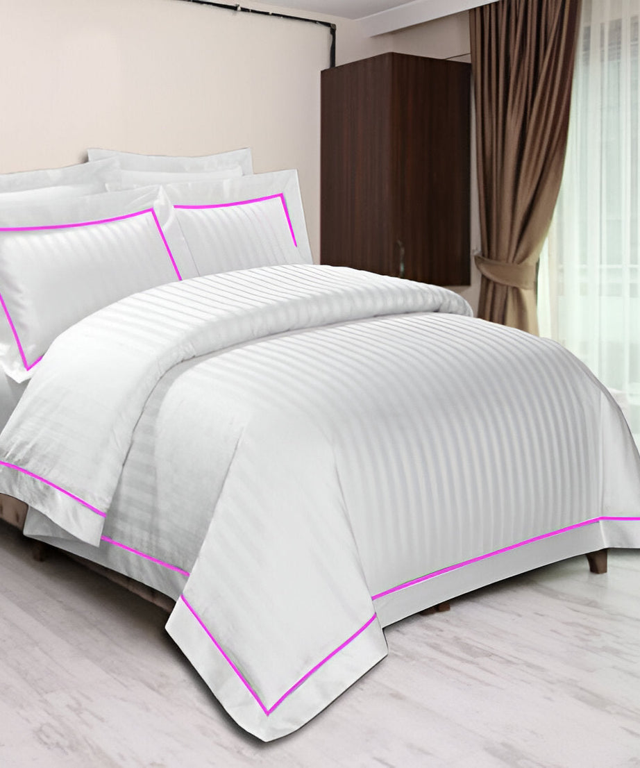 400TC Cotton Single Edge Embroidery Sateen Stripe Duvet Cover Set