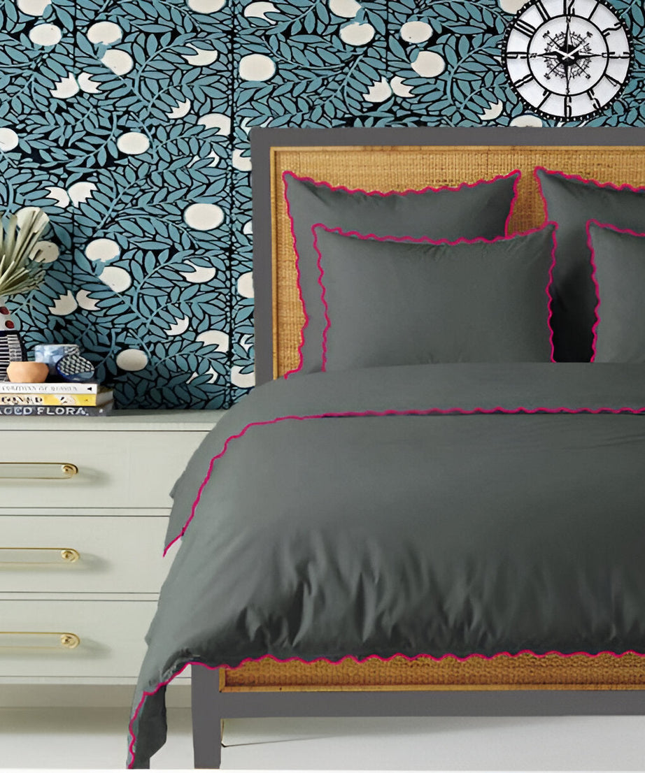 Dark Grey 400TC Cotton Small Scallop Embroidery Duvet Cover Set