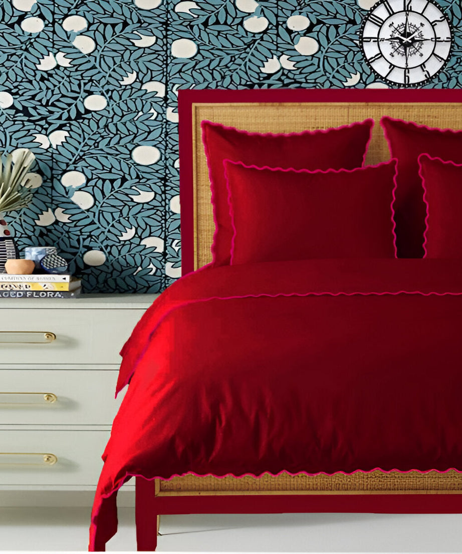 Burgundy 400TC Cotton Small Scallop Embroidery Duvet Cover Set