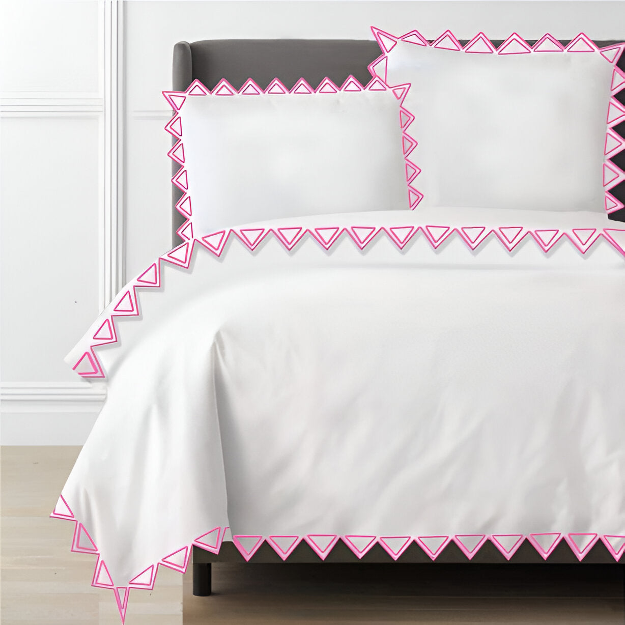 Ashley 400TC Cotton Traingle Embroidery Sateen Solid Duvet Cover Set