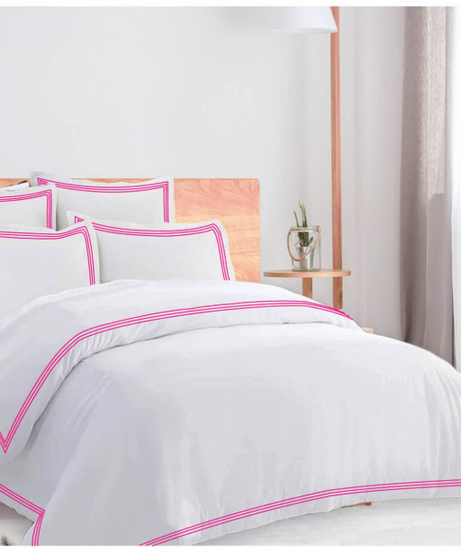400TC Cotton Triple Edge Embroidery Sateen Solid Duvet Cover Set