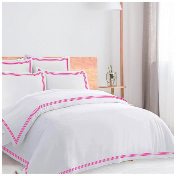 400TC Cotton Triple Edge Embroidery Sateen Solid Duvet Cover Set