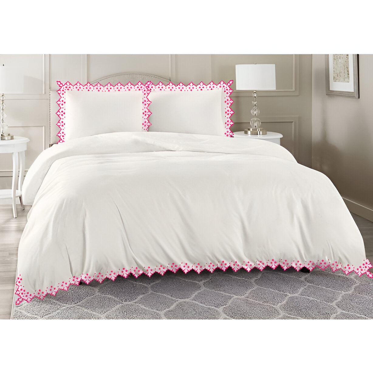 Elegant Flower Embroidered Duvet Cover Set