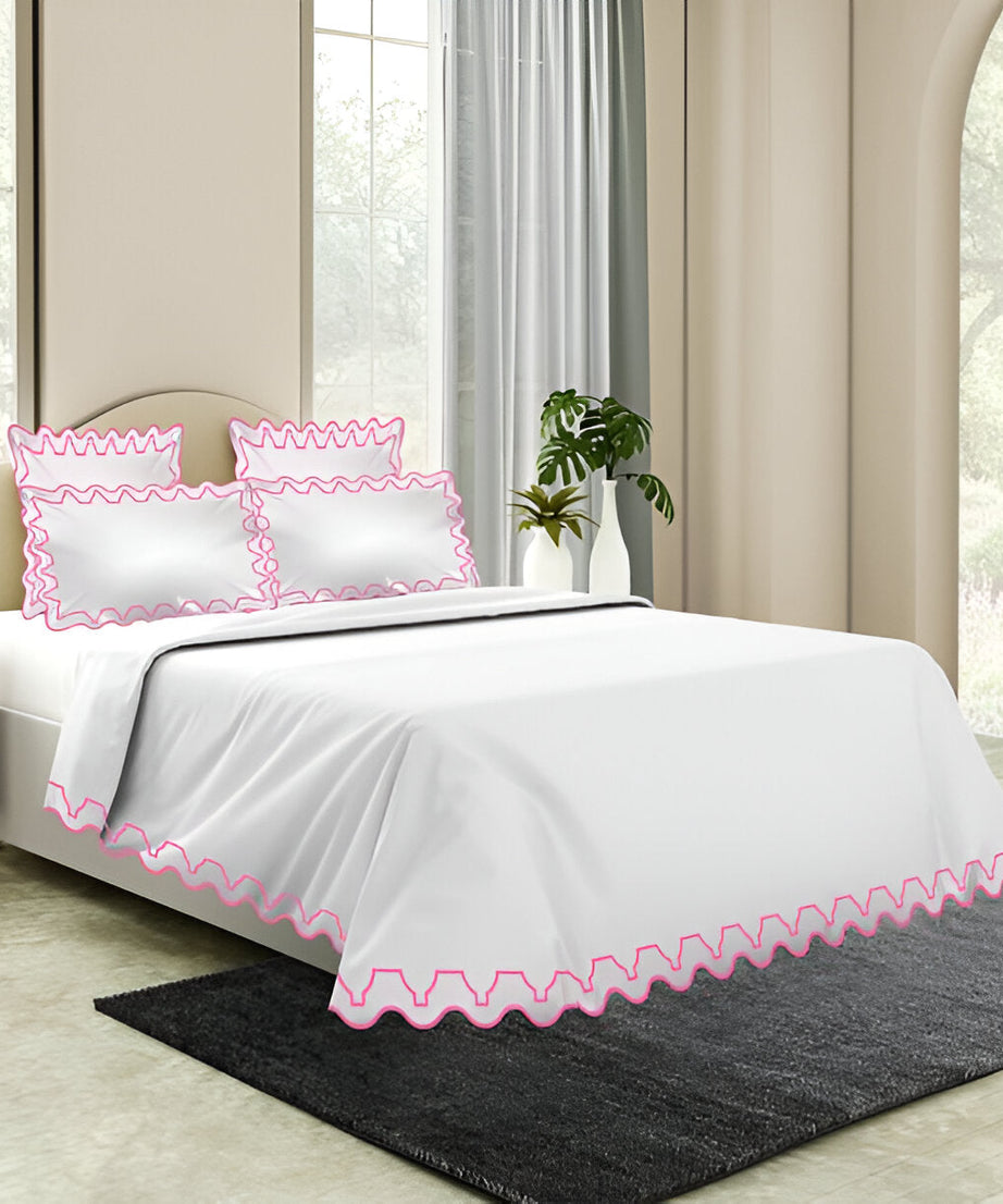 Imaginary Scallop 400TC Cotton Embroidery Sateen Solid Duvet Cover Set