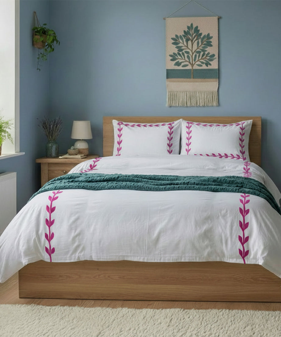 Layered Leaf Applique Cotton Duvet Cover Set