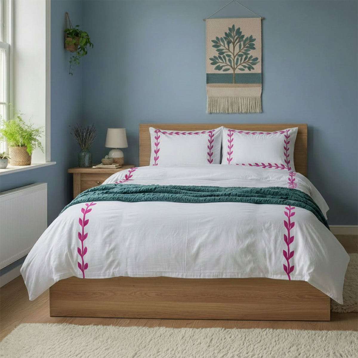 Layered Leaf Applique Cotton Duvet Cover Set