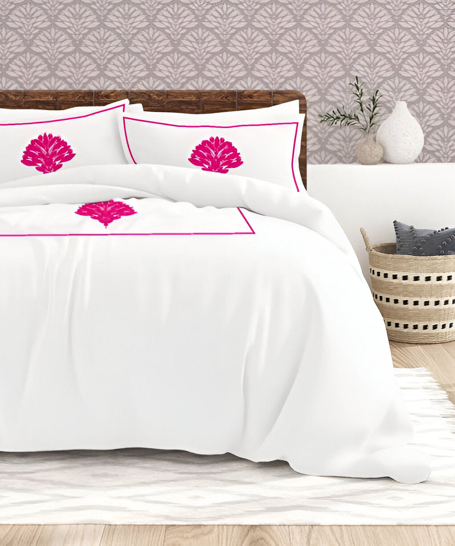Leafy Embroidered Cotton Sateen Duvet Cover Set