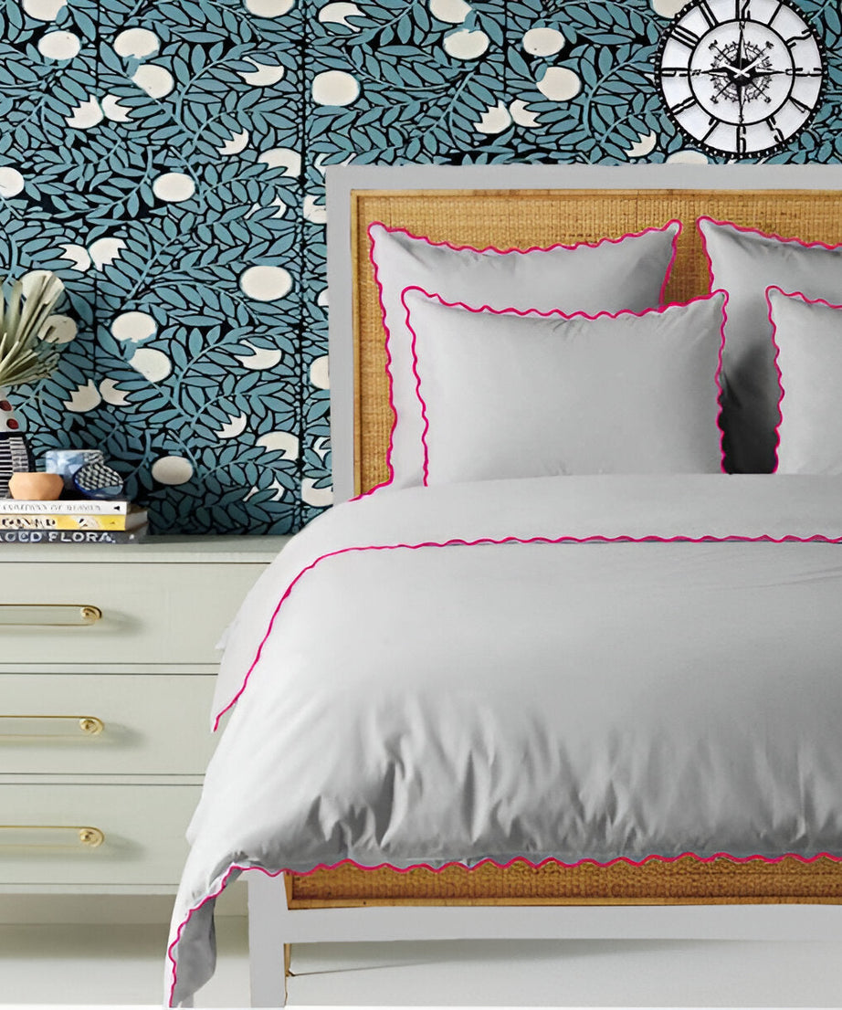 Light Grey 400TC Cotton Small Scallop Embroidery Duvet Cover Set