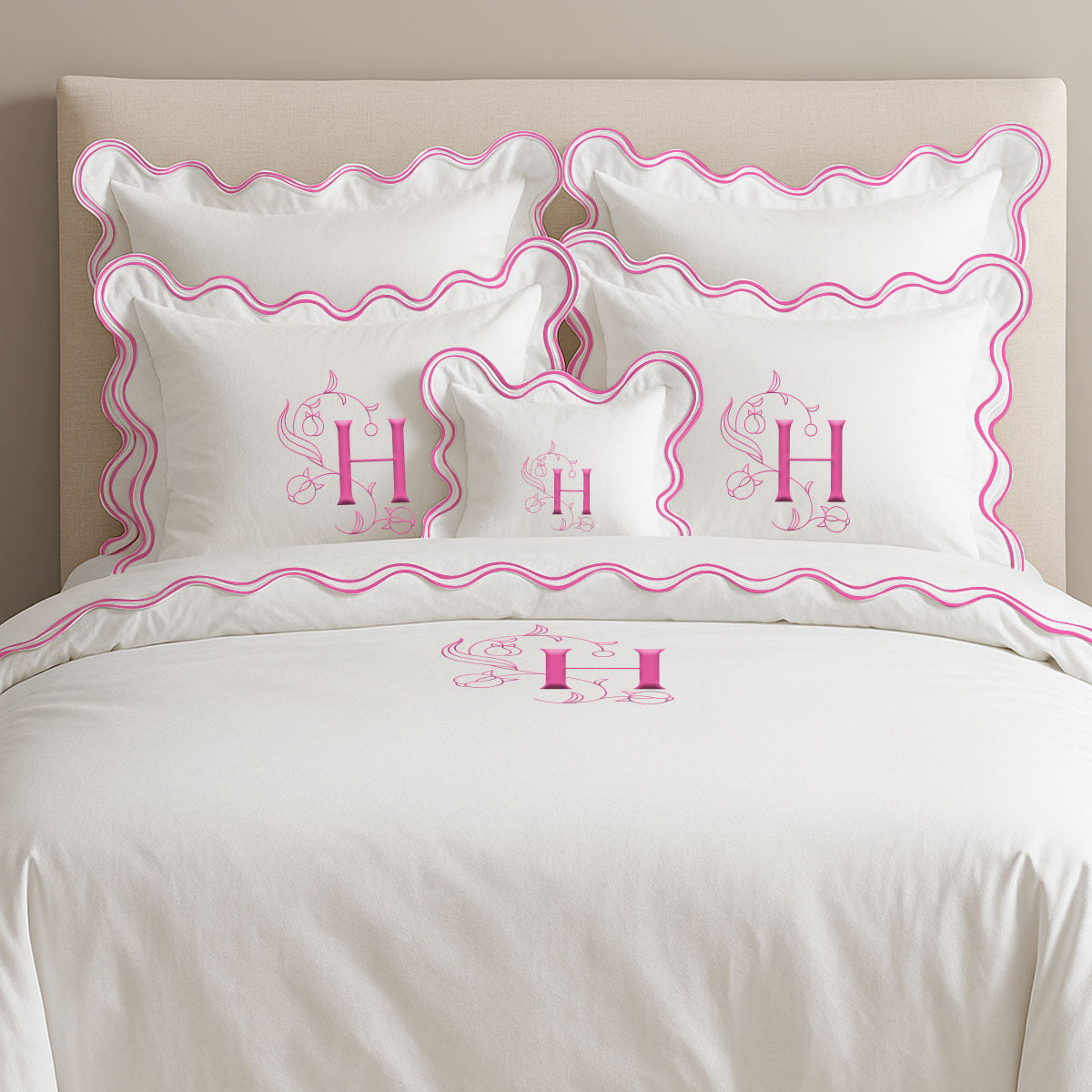 Monogram Cotton Luxurious Double Scallop Duvet Cover