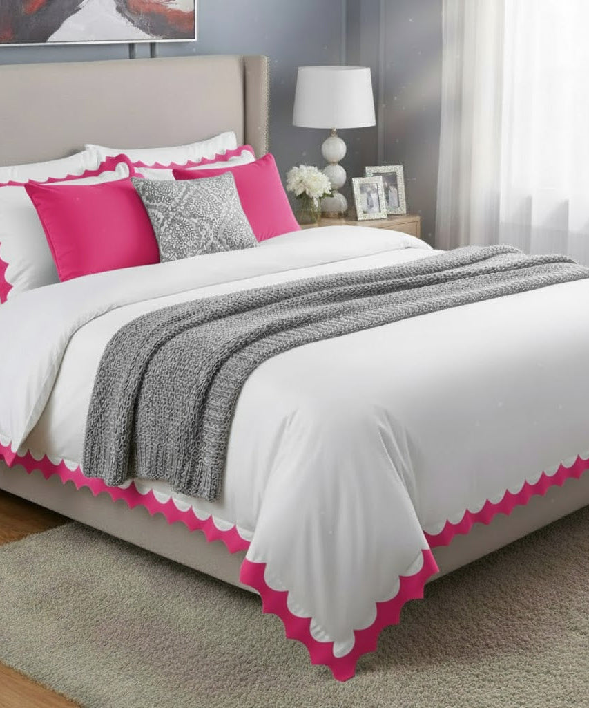 Reverse Scalloped Applique Embroidery Cotton Duvet Cover Set